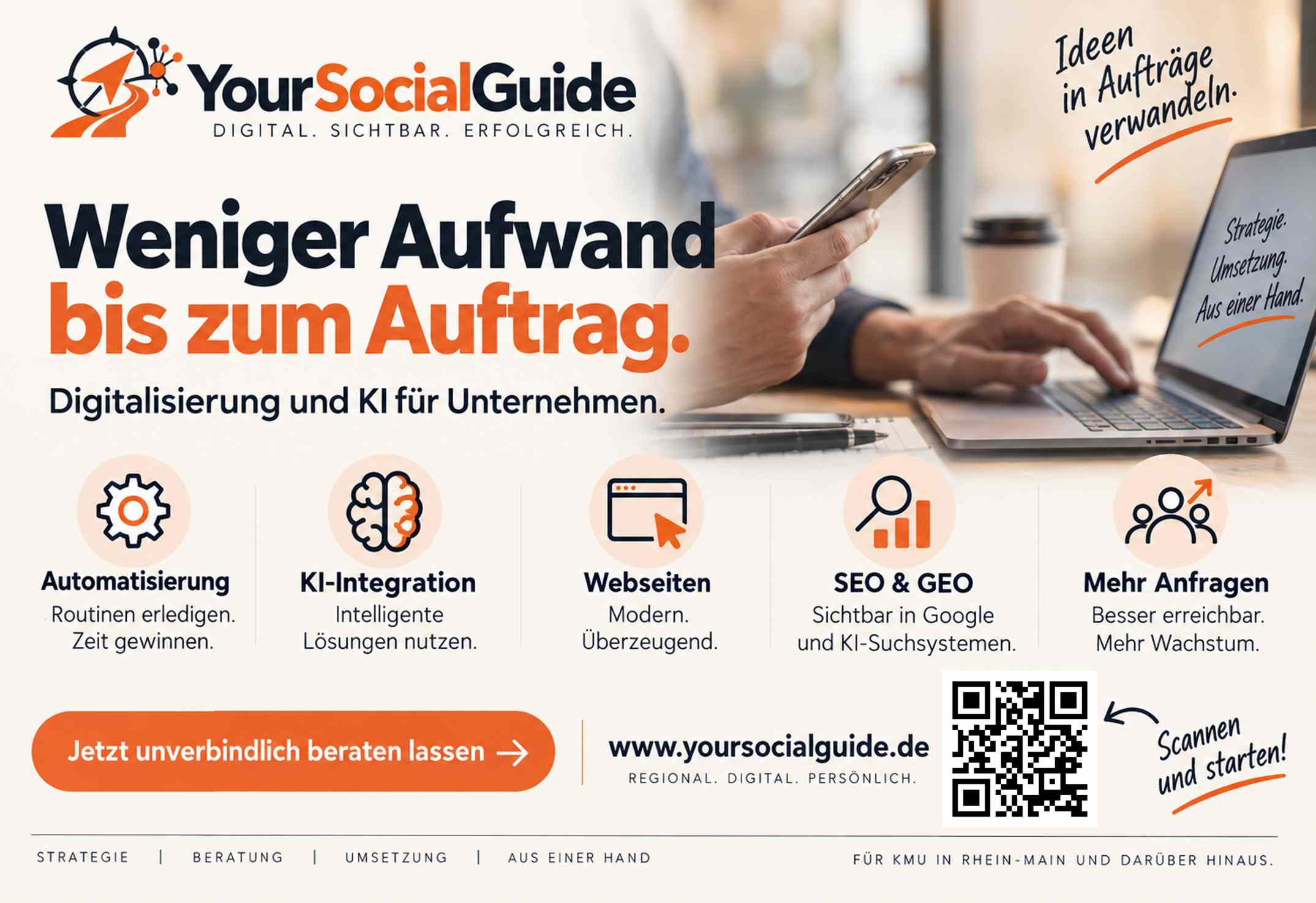 Printanzeige von YourSocialGuide im regionalen FRIZZ Magazin. Die Anzeige ergänzt die digitale Präsenz und zeigt, wie Unternehmen durch die Verbindung von Printwerbung, Website und regionalem Marketing sichtbarer werden.